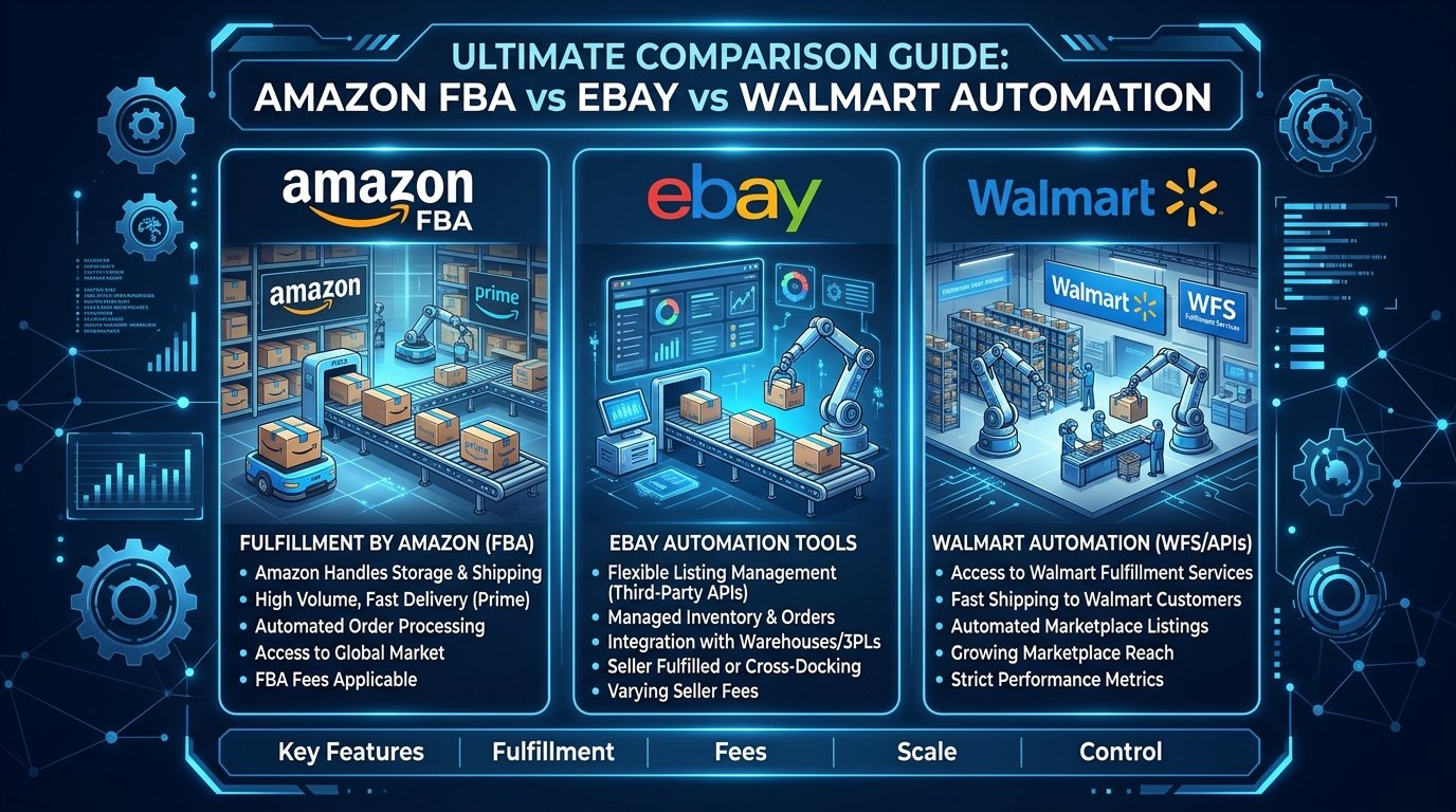 Amazon FBA vs eBay vs Walmart automation comparison